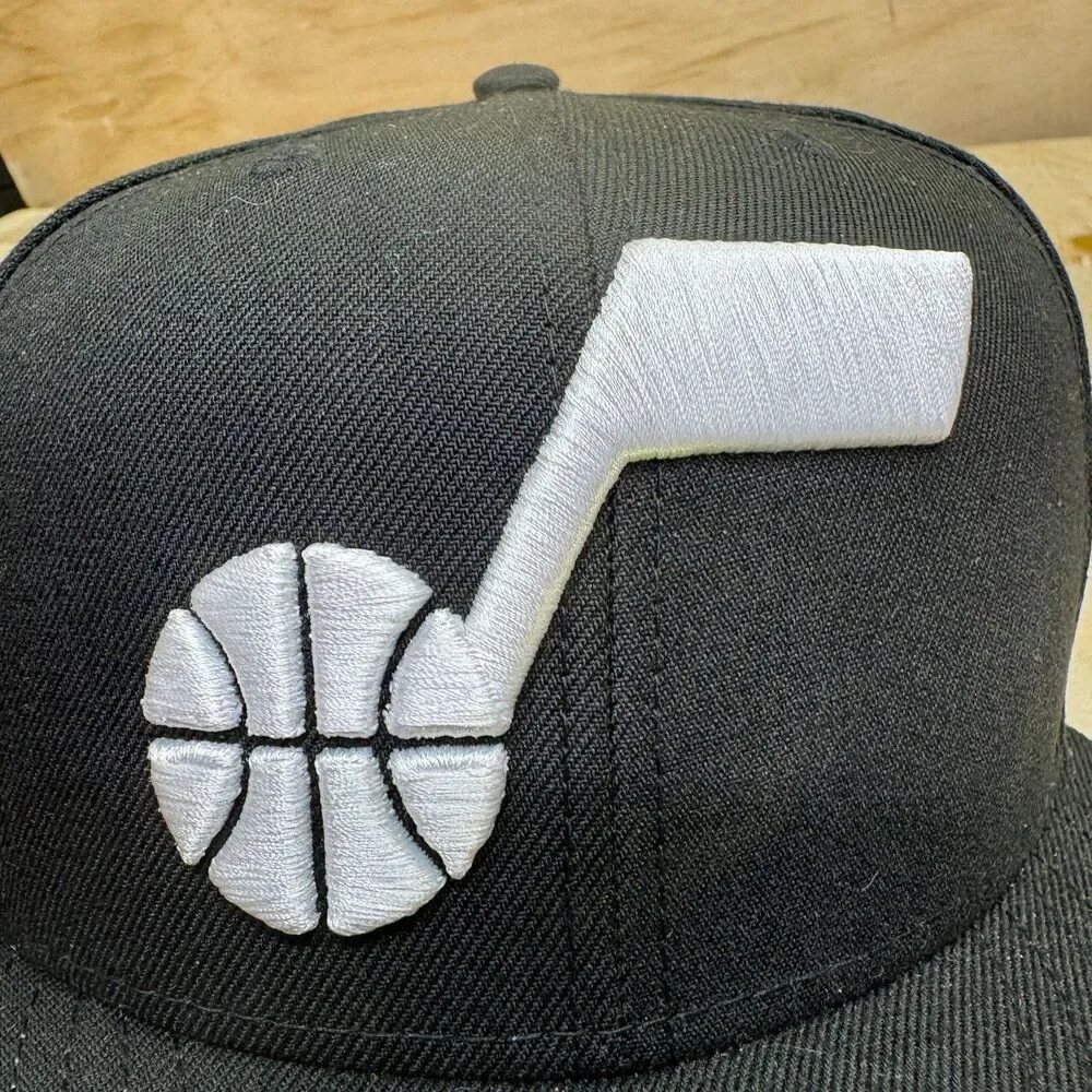 NEW Utah Jazz New Era Black 59FIFTY Fitted Hat Cap Black White sz 7 3/4